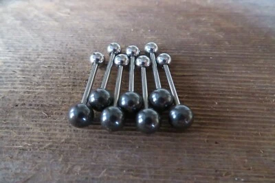 Hematite Natural Stone Surgical Steel Barbell Tongue Ring 14G (1.6mm) Piercing - Image 1 of 4