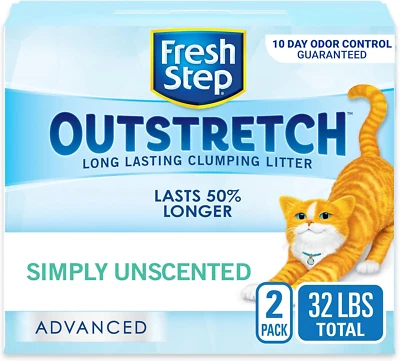 Fresh Step Outstretch Clumping Cat Litter Unscented, Extra Large, 32 lb , 2X16Lb