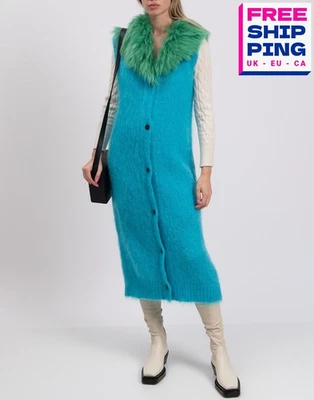 RRP€1561 MARNI FUZZY-WUZZY MOHAIR Long Knit Gilet IT42 US6 L Wool Blend Lamb Fur - Image 1 of 4
