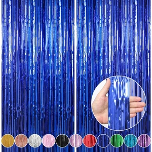 Paquete de 2 cortinas con flecos de lámina azul oscuro de 3,3 x 9,9 pies talla cruzada decoraciones de fiesta,... - Imagen 1 de 5