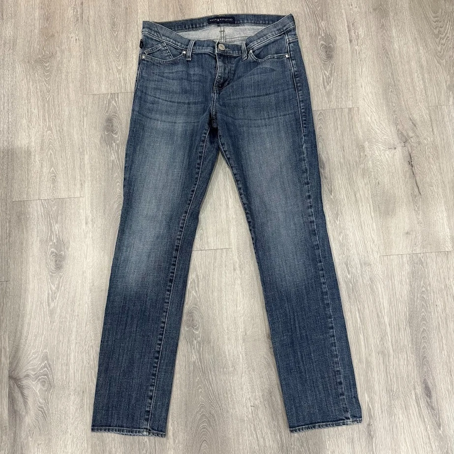 Pantalones de mezclilla para mujer Rock & Republic talla 12 azules ajustados bordados bolsillo 32x32 Foto 1 de 4