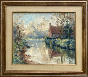 Pintura al óleo sobre lienzo postimpresionista vintage de mediados de siglo de la década de 1950 - Imagen 1 de 10