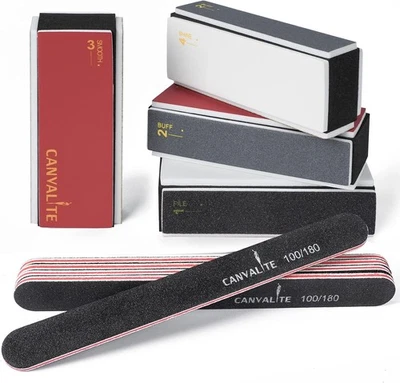 Tampón de uñas Canvalite para uñas naturales, todo en uno 4 vías rojo &amp; negro  Foto 1 de 4