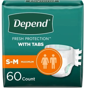 Depend Briefs Adult Diapers W/ Tabs Medium 60 ct Max Incontinence Protection New - Picture 1 of 5