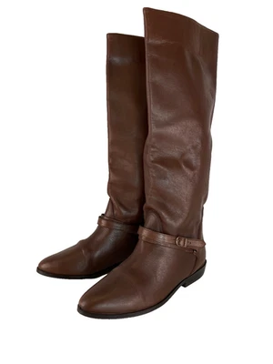 Botas marrones altas vintage años 80 9 cuero genuino planas holgadas informales hasta la rodilla Foto 1 de 4