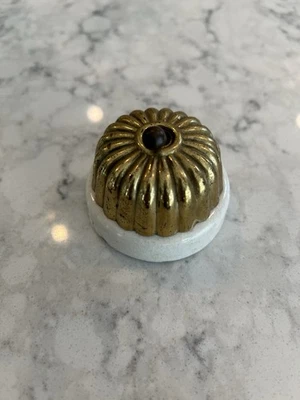 Antique Switch Toggle Wall Round Porcelain Base Fluted Brass Top Antique - Image 1 of 4