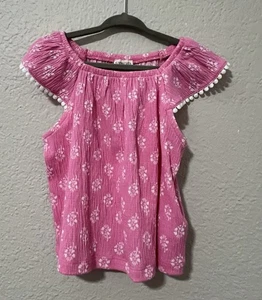 Girls JCrew Cuts XS Pink Block-print Flutter Sleeve Tank Top - Picture 1 of 7