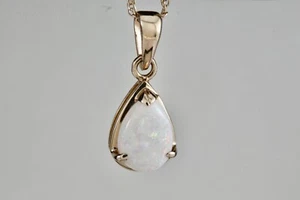 14K Gold Träne Opal 1/2" Anhänger 18 Zoll Kette Halskette - Bild 1 von 10
