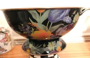 MACKENZIE-CHILD'S BLACK FLOWER MARKET ENAMEL EVERYTHING BOWL,NEW - Picture 1 of 3