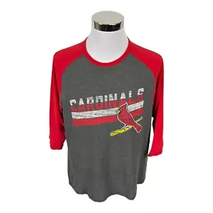 St. Louis Cardinals Shirt Mens Large Gray Red MLB Baseball 3/4 Sleeves - Picture 1 of 12