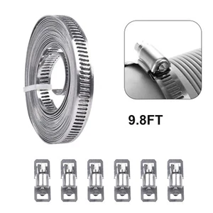 `9.8ft Adjustable Large Hose Clamps Worm Gear Stainless Steel Clamp+6 Fasteners` - Picture 1 of 23