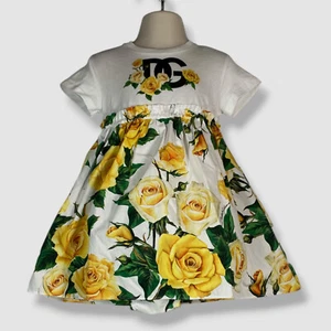 Dolce & Gabbana Baby Girl's White Rose Logo Crewneck A-Line Dress Size 12-18M - Picture 1 of 6