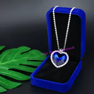 Collana donna Titanic cuore dell'oceano cristallo blu con scatola velluto lusso - Foto 1 di 7