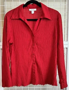 Dressbarn Red Button Down Blouse Christmas Holidays Valentine’s Day 14/16 - Picture 1 of 7