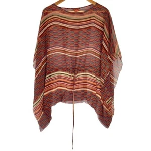 Size Small Sundance Silk Sheer Blouse Striped Orange Red Serape Cover Up - Picture 1 of 6