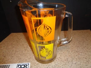 Mid Century Retro 10" Glass Lemonade Orange Yellow Fruit Vintage Pitcher VGUC - Picture 1 of 3