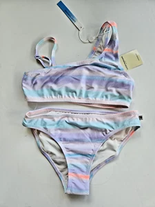 Lucky Brand Big Girl's Size M 8-10 2 Pc Bikini Swimsuit Purple Blue Orange - Picture 1 of 2