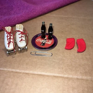 2 Vtg 1.66” glass Mini Coca Cola Bottles With 2.5” Metal Tray, Socks, Roller Ska - Picture 1 of 9