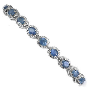 Heated Oval Blue Sapphire 5x4mm Simulated Cz 925 Sterling Silver Bracelet 7in