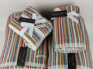 8pc Set Rachel Zoe Striped Rainbow Multicolored Towels 2 Bath & 2 Hand & 4 Wash- - Bild 1 von 13