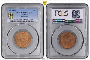 France FDC: full RED GEM BU 5 centimes Cérès 1896 A PCGS MS65RD - Picture 1 of 1