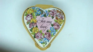HALCYON DAYS ENAMELS HEART SHAPED TRINKET BOX "FOR MY LOVE" - VERY NICE - Picture 1 of 6