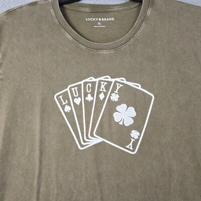 Lucky Brand Royal Flush Poker Shirt Mens Extra Large XL Brown Casual Cards NWT - Image 1 of 4