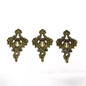 QTY 3 Keeler Brass Escutcheons Key Hole Cover Plate Victorian Ornate - Picture 1 of 4