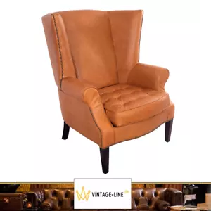 Echtleder Vintage Ohrensessel Designsessel Manea Columbia Brown - Bild 1 von 1