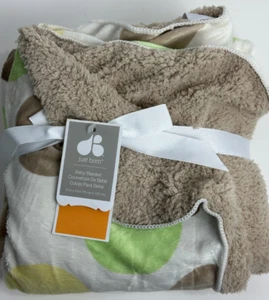 Just Born White Lime Green Yellow Tan Brown Polka Dot Spots Spotted Baby Blanket - Picture 1 of 5
