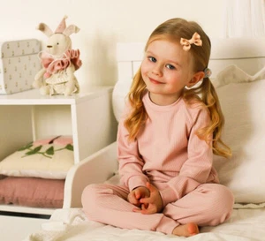 HANDMADE UNIQUE Earthy tone floral baby girl toddler bow hair clip set beige - Picture 1 of 15