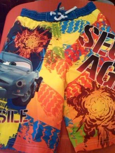 NWT BOYS DISNEY PIXAR CARS SECRET AGENT SWIM TRUNKS BOARD SHORTS SIZE 8 - Picture 1 of 2