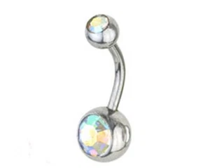 Belly Ring Double Aurora Gems Non Dangle Naval Steel - Picture 1 of 3