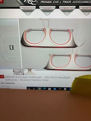 Dodge Challenger 2008- 2014 - Red LED HALO headlight surrounds - Brushed S.Steel Foto 1 de 4