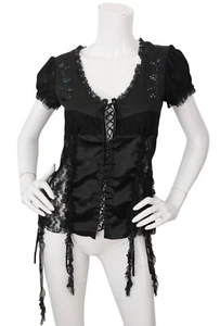 Vintage Y2K Whimsigoth Coquette Goth Fairy Lace Corset Top Mina Collection M - Picture 1 of 8