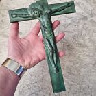Grande Croix En Bronze Patine Verte Signe Hartmann Crucifix Christ