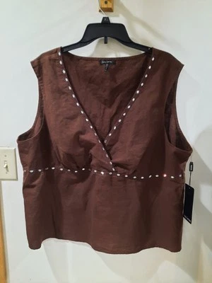 Nueva Blusa Daisy Fuentes Marrón Sin Mangas Verano Playa Talla Grande 3x Gemas Brillantes  Foto 1 de 4