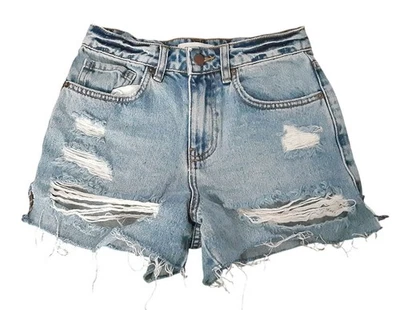 Pantalones Cortos ONeill Para Mujer Talla 25 Azul Denim Envejecido Tiro Alto Corte Dobladillo Crudo Foto 1 de 4