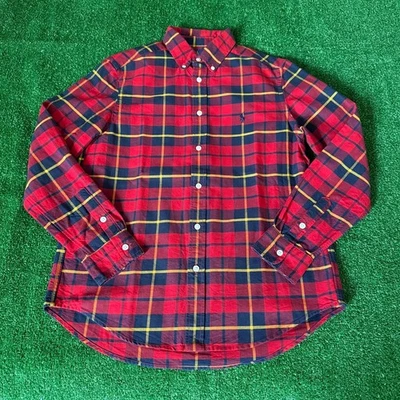 Ralph Lauren 纽扣小马标志衬衫永恒红色格子休闲青少年 L 码 — 第 1/4 张图片