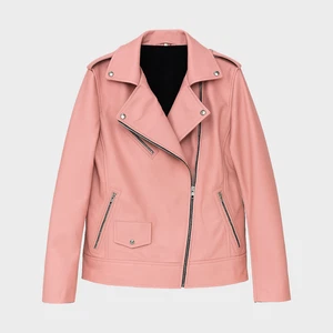 Handmade Blush Pink Sheepskin Moto Jacket - Women’s Asymmetrical Biker - Bild 1 von 6