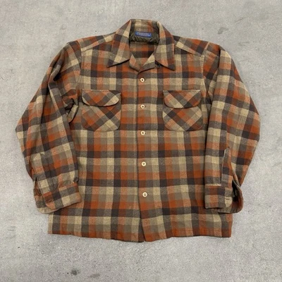 Franela cuello lazo pendleton a cuadros marrón vintage años 60 - talla mediana Foto 1 de 4
