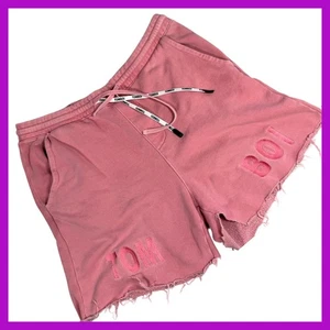 Tomboi by CRLee Pink Raw Hem Embroidered Sweat Shorts Lounge Casual Comfy Medium - Picture 1 of 6