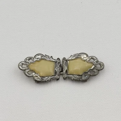 Antiguo Cinturón Victoriano Hebilla 2 Piezas Entrelazado Tono Plata Esmalte Foto 1 de 4