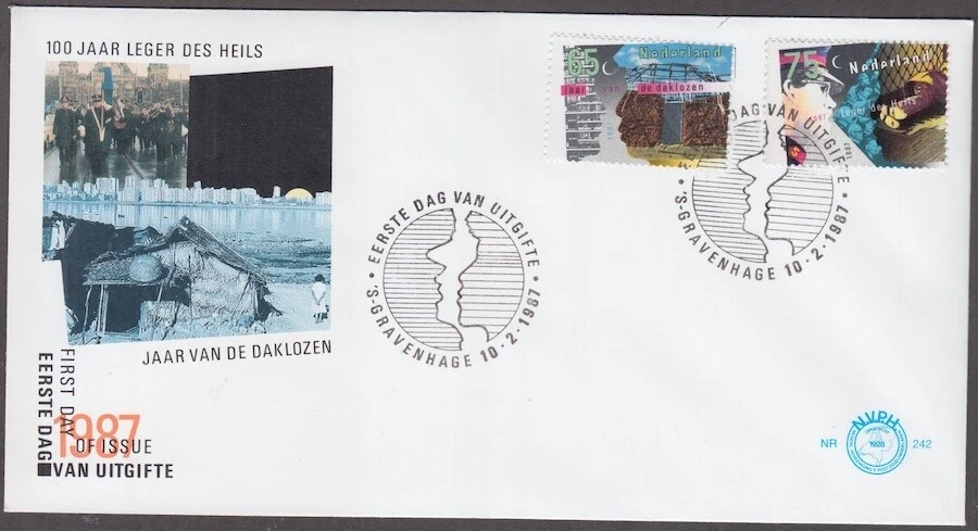 NETHERLANDS Sc # 711-2 FDC 100th ANN SALVATION ARMY, INT'L YEAR of the HOMELESS - Image 1 of 1