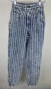 Pantalones de mezclilla vintage de los 80 a rayas para mamá 23x30 REALES plisados a pelo corte cónico occidental - Imagen 1 de 16