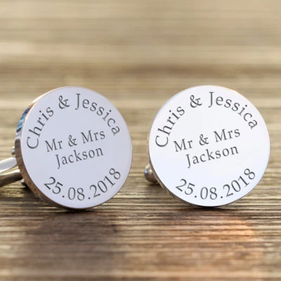 Personalised Mr & Mrs Wedding Day Groom Cufflinks, Wedding Day Groom Gift Mr Mr - Imagem 1 de 4