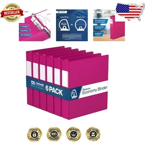 Stylish Pink 3-Ring Binders Bundle - 6-Pack D-Ring for School or Office - Picture 1 of 9