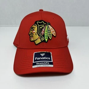 Fanatics Chicago Blackhawks Stretch Fit Cap Small Medium NHL Red Embroidery New - Picture 1 of 6