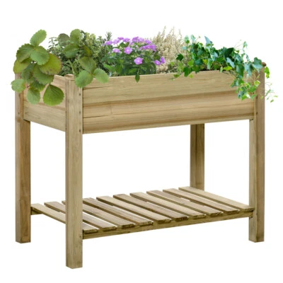Raised Garden Bed with Legs & Shelf - Wood Planter Box for Veggies Herbs Flowers - Image 1 of 4