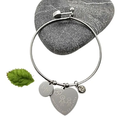 Bracciale da donna cuore inciso braccialetto con dedica figli famiglia vita per - Immagine 1 di 4